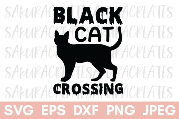 Black Cat Crossing Halloween Design for Graphics and Crafts