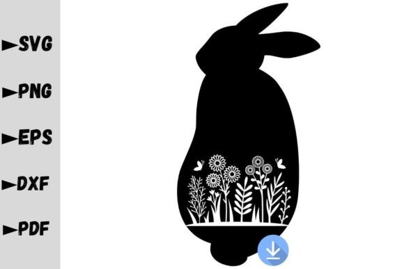 Floral Bunny Silhouette Graphics for Crafts